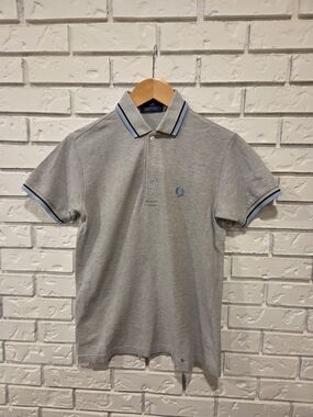 Fred Perry Light Grey Polo with Blue Twin Tipping